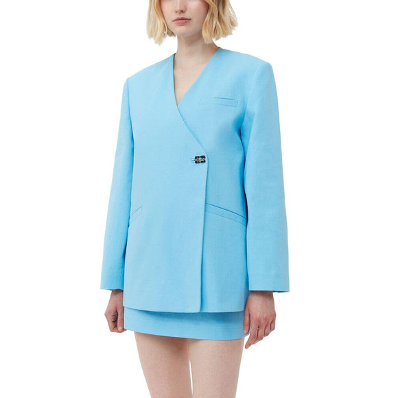 GANNI Suiting Boxy Ethereal Blue Cotton Oversized Blazer 34 Relaxed Fit Jacket - Picture 1 of 9